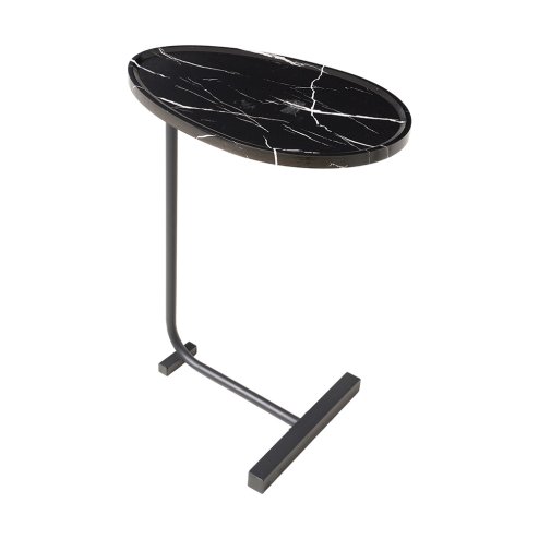 Living and Home C-Shaped Oval Grooved Side Table, Black Marble