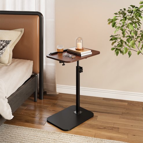 Living and Home 57-85cm Height Adjustable Side Table in Walnut, 360° Rotatable Tilt E1 MDF Top End Table with Black Iron Frame