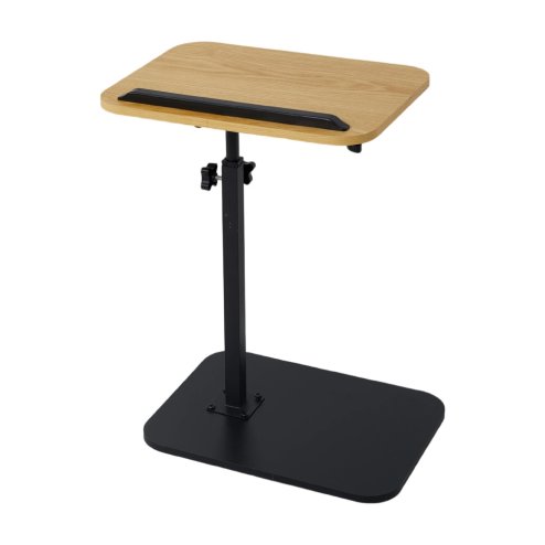Living and Home 57-85cm Height Adjustable Side Table in Natural Wood, 360° Rotatable Tilt E1 MDF Top End Table with Black Iron Frame
