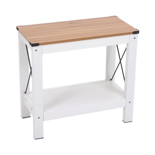 Living and Home Modern Wood Grain Top Sofa Side Table w/ Lower Shelf - 60x30x55cm