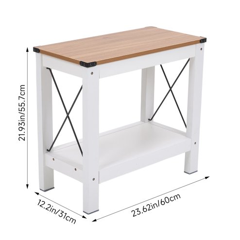 Living and Home Modern Wood Grain Top Sofa Side Table w/ Lower Shelf - 60x30x55cm