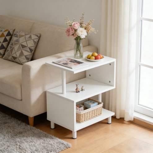 Living and Home 3-Tier S-shaped Wooden Side Table