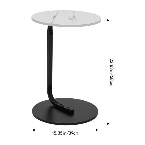 39cm Dia C-Shaped Side Table, White Marble