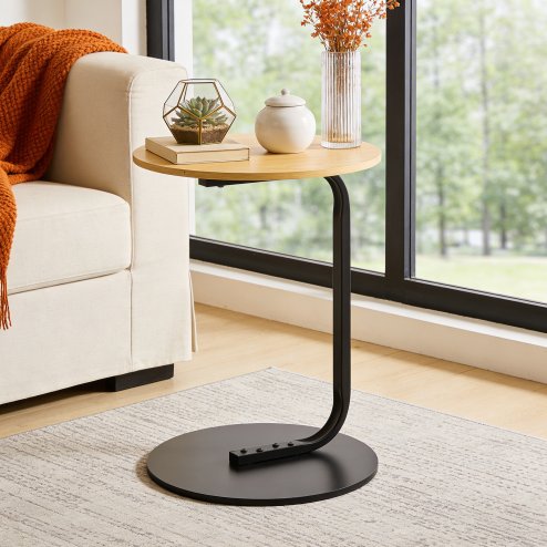 39cm Dia C-Shaped Side Table, Natural Wood
