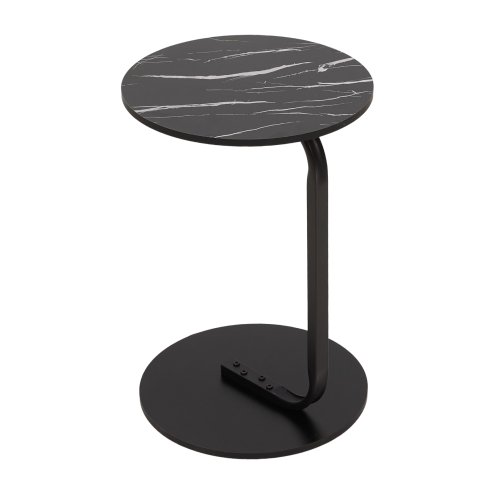 39cm Dia C-Shaped Side Table, Black Marble