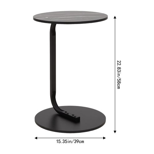39cm Dia C-Shaped Side Table, Black Marble