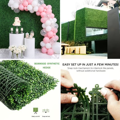 Living and Home 6Pcs Decorative Artificial Boxwood Panels for Indoor Outdoor 40x60cm