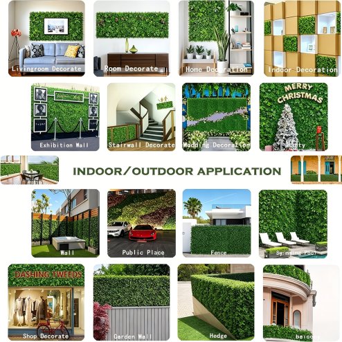 Living and Home 6Pcs Decorative Artificial Boxwood Panels for Indoor Outdoor 40x60cm