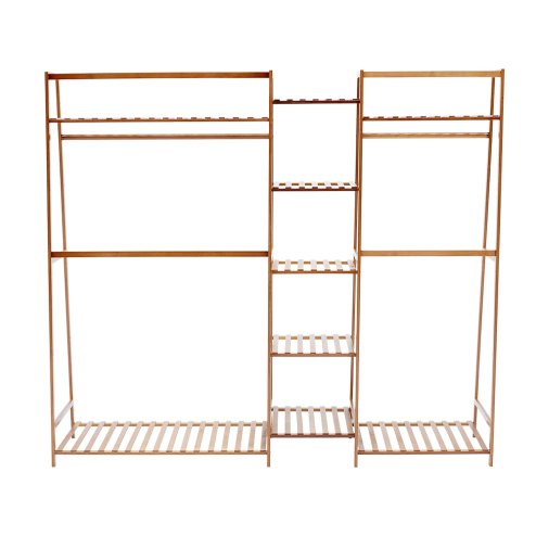 Living and Home Trapezoid Bamboo Garment Rack with Tiered Storage Shelves, Natural