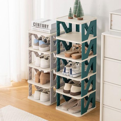 Living and Home 4-Tier Narrow Plastic Shoe Rack in Grey