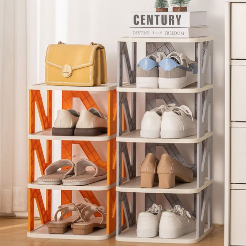 Living and Home 4-Tier Narrow Plastic Shoe Rack in Grey