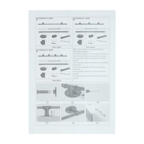 Living and Home 1/1.5/2/3M Matte Black Industrial Pipe Stair Handrail, 32mm Diameter Galvanized Steel Wall Mount Stair Rail with Complete Installation Hardware Kit for Indoor Steps