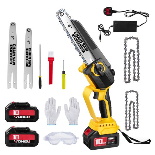 Living and Home 6 Inch & 8 Inch Cordless Gardening Electric Chainsaw with 2 Rechargeable Batteries