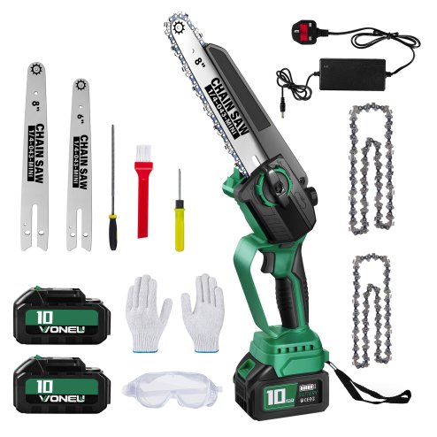 Living and Home 6 Inch & 8 Inch Portable Cordless Electric Chainsaw with 2 Batteries