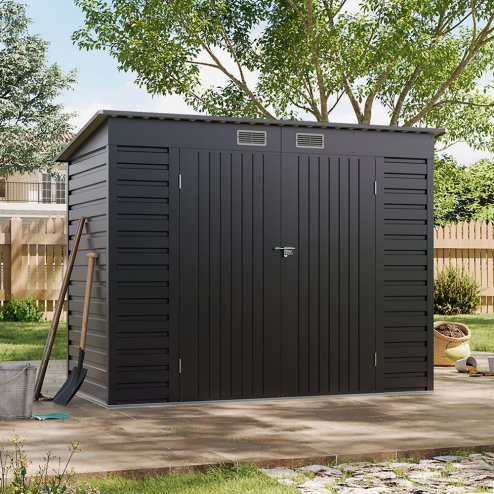 Living and Home 4x8ft Outdoor Storage Shed, Galvanized Steel Garden Shed Lockable with Double Doors & 2 Vents