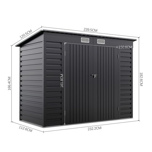 Living and Home 4x8ft Outdoor Storage Shed, Galvanized Steel Garden Shed Lockable with Double Doors & 2 Vents