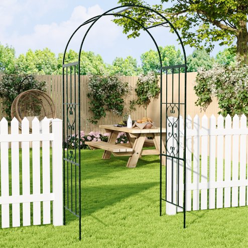 Living and Home Black Garden Metal Arch, 115cm W x 56cm D x 231cm H