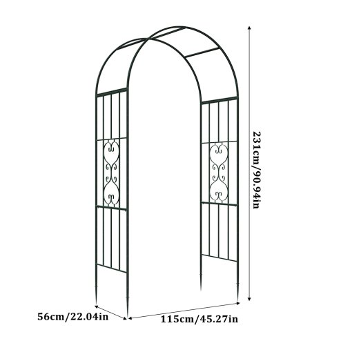 Living and Home Black Garden Metal Arch, 115cm W x 56cm D x 231cm H
