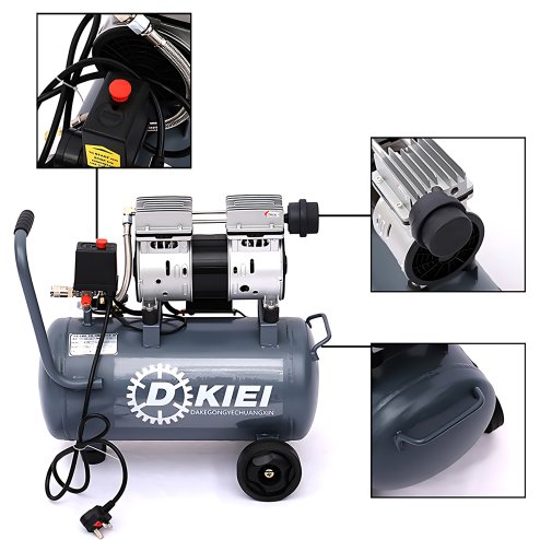 Living and Home 25L Air Compressor, Oil Free, 8CFM/115psi, Electric 2.5HP 230v Direct Drive, Low Noise Air Compressor for Tire Pumping, Car Grooming, Home Spray-Painting, Nailing, Grey