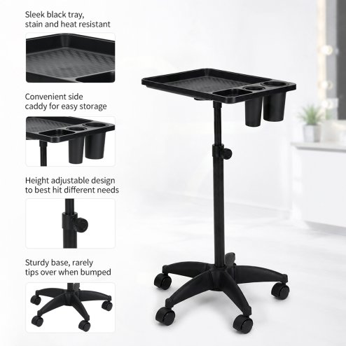 Living and Home Adjustable-Height Salon Tray on Wheels with Tool Holders