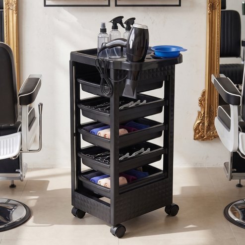 Living and Home 5-Drawer Plastic Salon Trolley Cart on Wheels, Rolling Hairdressing Storage Organizer