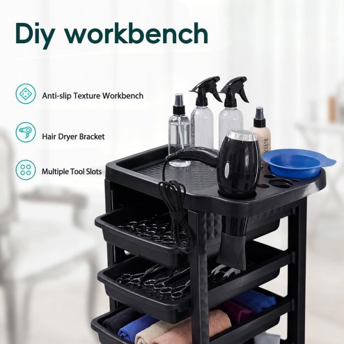 Living and Home 5-Drawer Plastic Salon Trolley Cart on Wheels, Rolling Hairdressing Storage Organizer