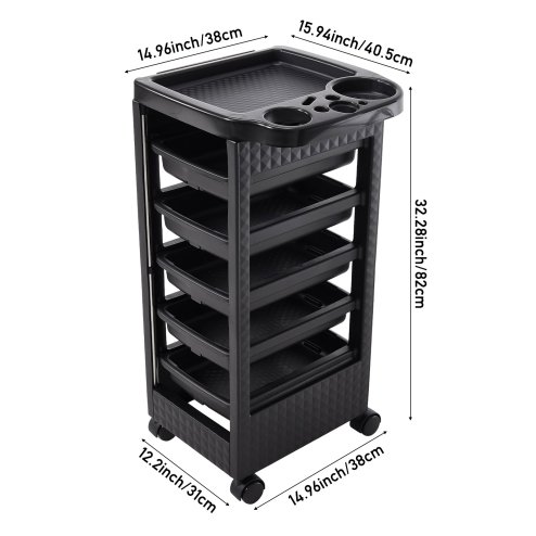 Living and Home 5-Drawer Plastic Salon Trolley Cart on Wheels, Rolling Hairdressing Storage Organizer
