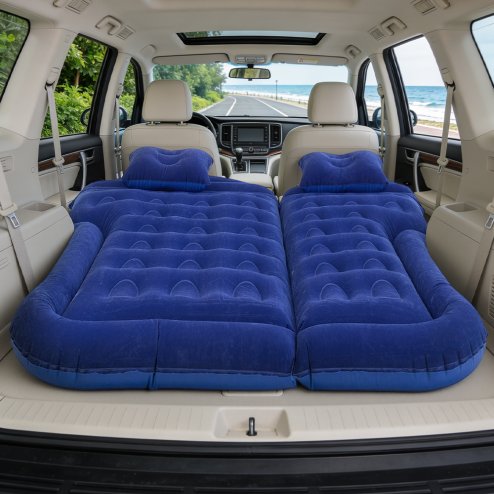 Living and Home Portable Car Air Mattress with Pillows and Inflation Pump, Blue