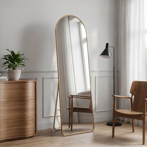 Living and Home Modern Arched Metal Floor Mirror