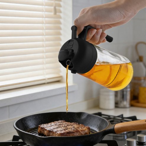 Living and Home 2-in-1 Premium Glass Oil Sprayer & Dispenser, 470ml