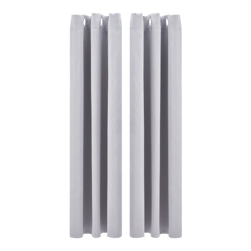 Pair of Solid Colour Grommet Top Polyester 100% Blackout Curtains with Stainless Steel Grommets, Light Grey, 117cm W x 137cm H