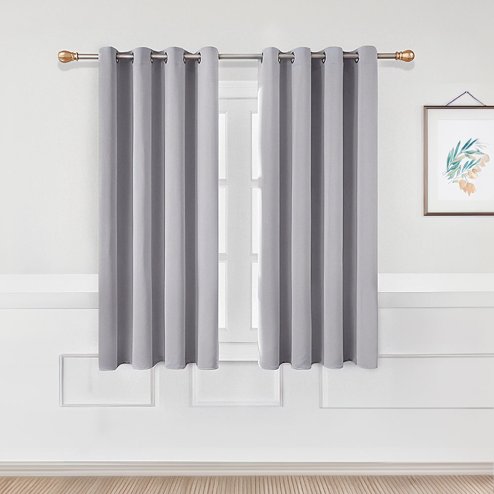 Pair of Solid Colour Grommet Top Polyester 100% Blackout Curtains with Stainless Steel Grommets, Light Grey, 117cm W x 137cm H