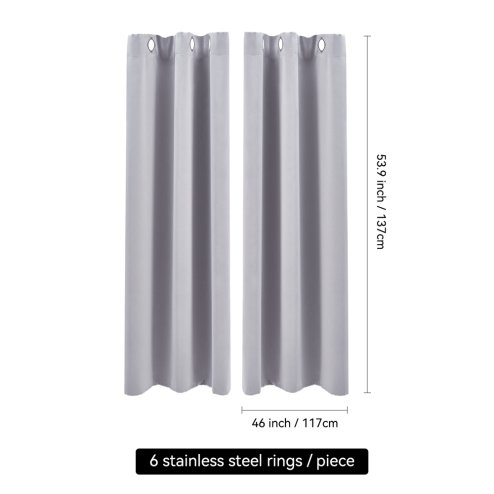 Pair of Solid Colour Grommet Top Polyester 100% Blackout Curtains with Stainless Steel Grommets, Light Grey, 117cm W x 137cm H