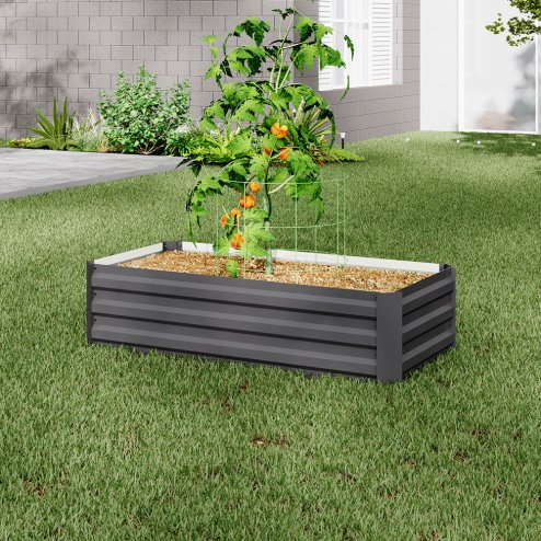 Living and Home Grey Galvanised Steel Raised Garden Bed Planter Box, 100cm W x 60cm D x 30cm H