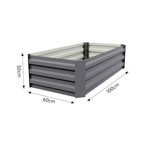 Living and Home Grey Galvanised Steel Raised Garden Bed Planter Box, 100cm W x 60cm D x 30cm H