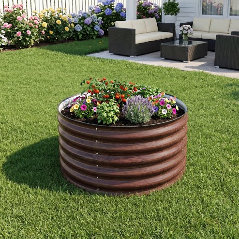 Living and Home 80cm Dia x 43cm H Round Metal Raised Garden Bed Planter Box