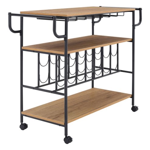 Living and Home Metallic Rolling Serving Bar Cart with Wine Rack