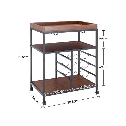 Living and Home Rustic Bar Wooden Mobile Serving Cart with Wheels