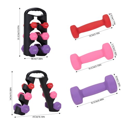Living and Home 0.5/1/1.5KG Fitness Dumbbells Home Hand Weights Set with Storage Stand