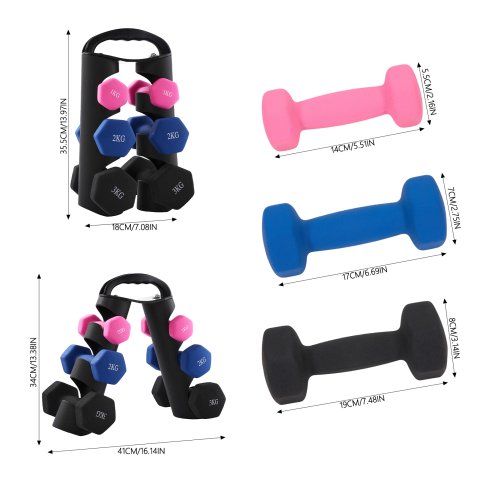 Living and Home 1/2/3 KG Fitness Dumbbells Home Hand Weights Set with Storage Stand