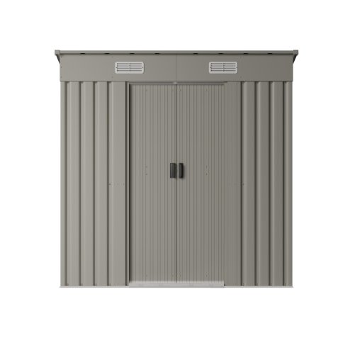Living and Home 6.36 x 3.97FT Pent Roof Metal Garden Storage Shed with Lockable Sliding Doors, Matte Grey Sparkling