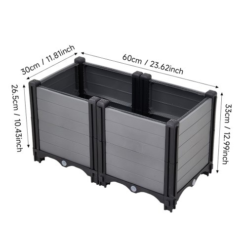 60cm W Rectangular Plastic Raised Garden Bed Planter Box with Water Reservoir
