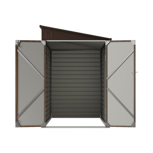 Living and Home 4.71 x 8.86FT Metal Pent Roof Garden Storage Shed, Brown Wood Grain
