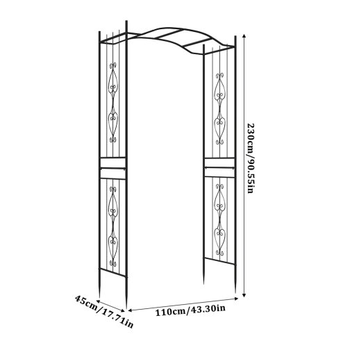 Black Garden Metal Arch, 110cm W x 45cm D x 230cm H