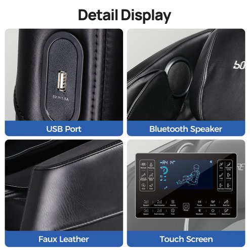 Living and Home Zero Gravity Full Body Massage Chair, PU Leather Electric Recliner with Touch Screen Control, Back Heating, Bluetooth Speaker, Full Body Airbag Massage, Foot Rollers and USB Charging