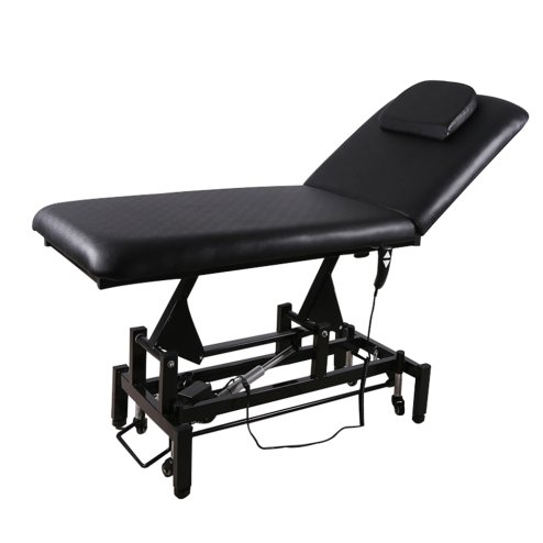 Living and Home Electric Height Adjustable Massage Table, Reclining Facial Spa Bed with Backrest Adjustment, Mobile Beauty Tattoo Bed with Wheels, 180cm Black PU Salon Treatment Bed