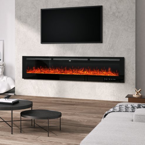 80 Inch Recessed & Wall Mounted Electric Fireplace with Remote, 12 Flame Colours