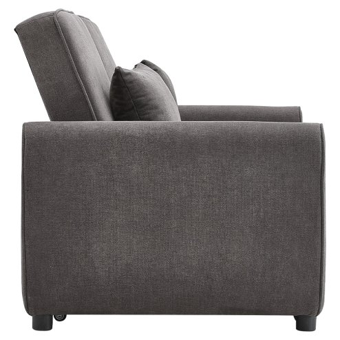 Living and Home Dark Grey Fabric Convertible 2 Seater Sofa Bed with 2 Throw Pillows, Foldable Pull Out Sofa Bed for Living Room