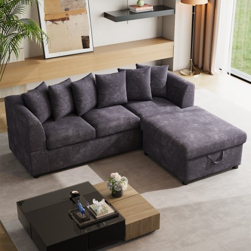 Chenille Upholstered 3-Seater Corner Sofa with Footstool