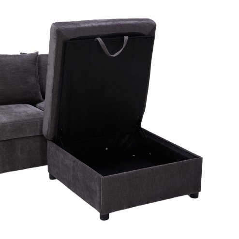 Chenille Upholstered 3-Seater Corner Sofa with Footstool